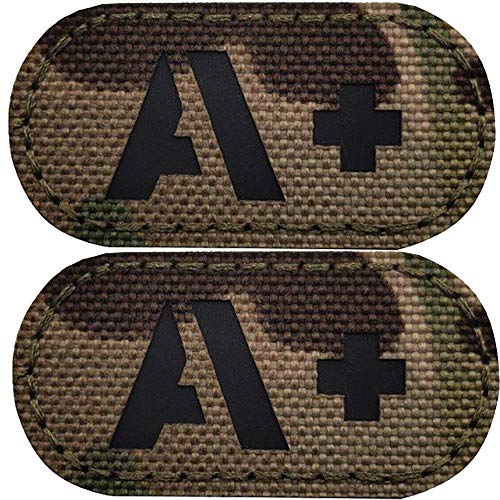 Infrared Blood Type A+ Positive POS Reflective Patches, Emblem Tactical Military Badges with Hook Loop Fastener Backing