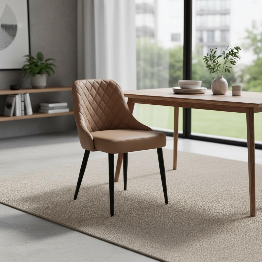 Amazon Brand - Umi Taskpro Quilt Modern Unique Luxurious Home Collection Upholstery Faux Leather Living Room Dining Chair in Tan Color with Black Metal Powder Coated Legs-image-38