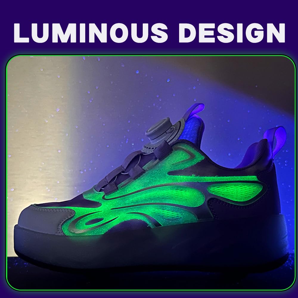 Mateju Zapatos con Ruedas para Niñas Niños, Patines con 4 Ruedas Retirable, Zapatillas de Skateboarding Brillar en la Noche, Zapatillas Deportivas al Aire Libre Multiusos