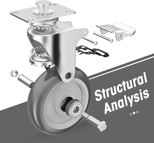 Miniatura 4 de Ruedas giratorias de 5 pulgadas, juego de 4 ruedas resistentes – CLOATFET Ruedas giratorias de bloqueo con freno (placa superior), ruedas giratorias