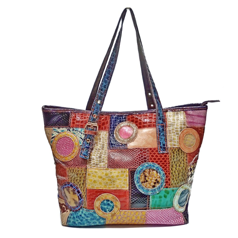 Bolso de mujer multicolor Tote monedero vaca charol bolso colorido patrón geométrico bolso de mano con estampado de serpiente con asa superior