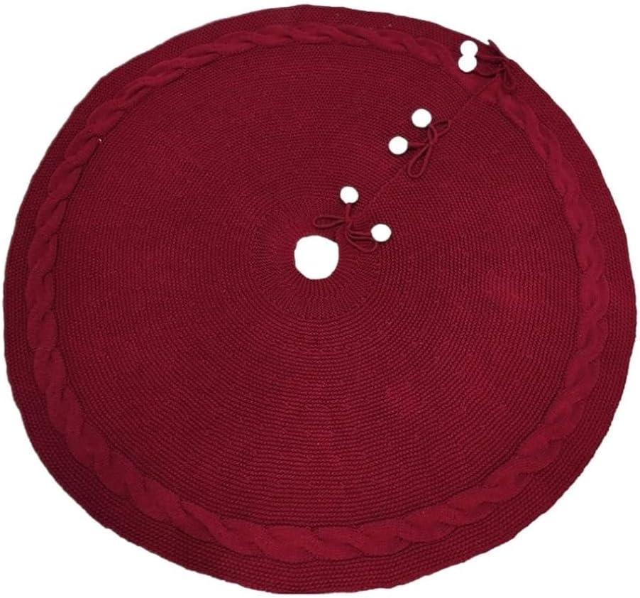 Tree Skirt Christmas Christmas Tree Skirt Christmas Knitted with Pompom Tree Skirt Christmas Tree Decorations Christmas Home Gifts Christmas Skirt Tree(Red)