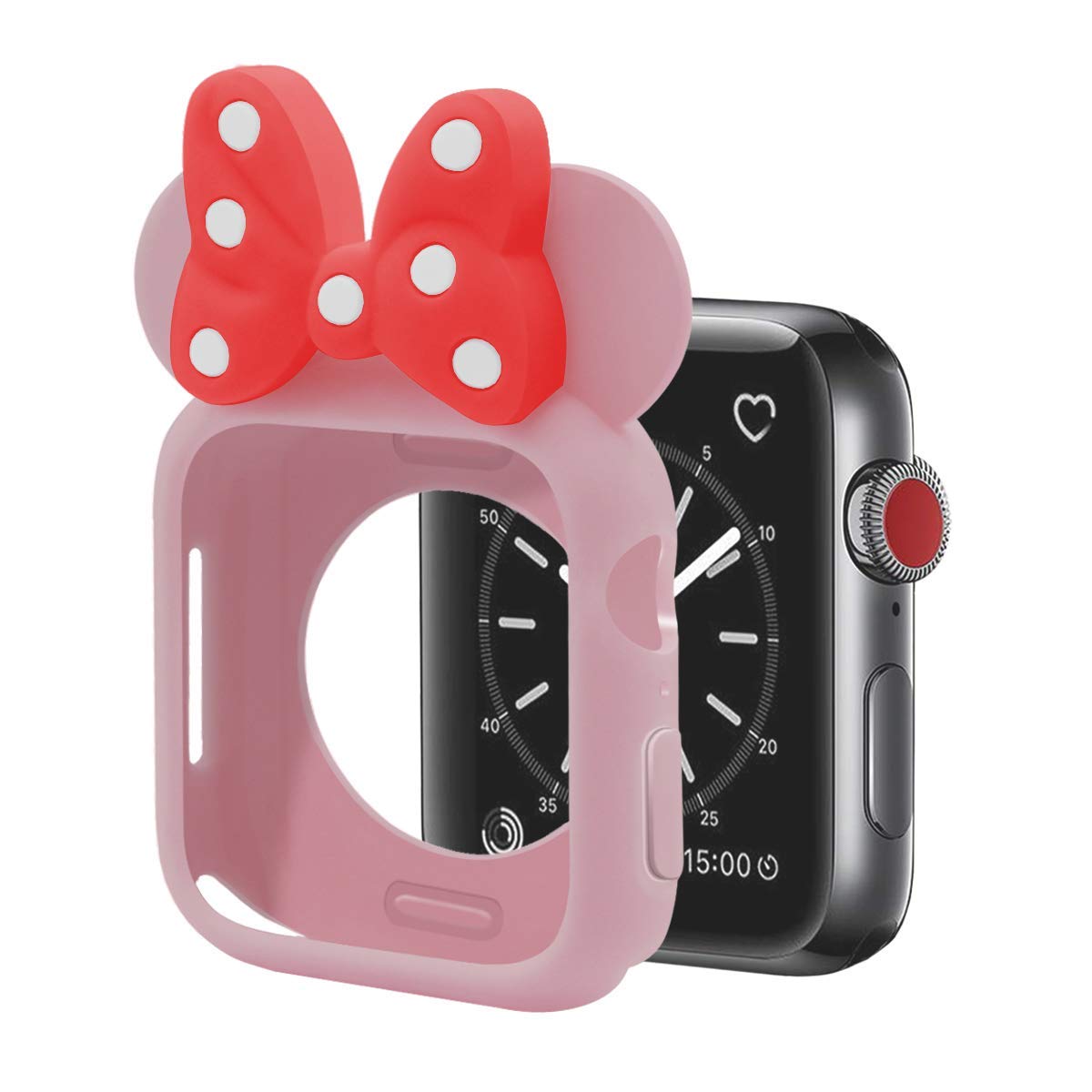 Nenis Cartoon Soft Silicone Protective Frame Anti-Scratch Cover| Case Mouse - Kitty Ears Compatible with Apple Watch Series 8, 7, 6, 5, SE (Pink - Red, 41mm)