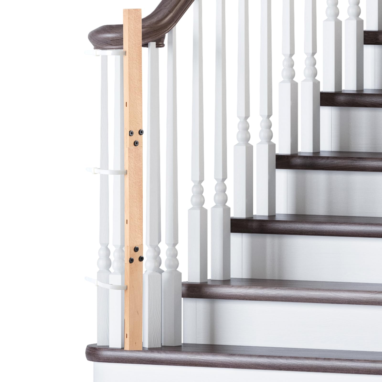 Chunful 1 Pack Wood Baby Gate Banister Adapter Universal No Hole Stairway Banister Adapter Mounting Kit for Pet Fit Round, Square, Irregular Post up