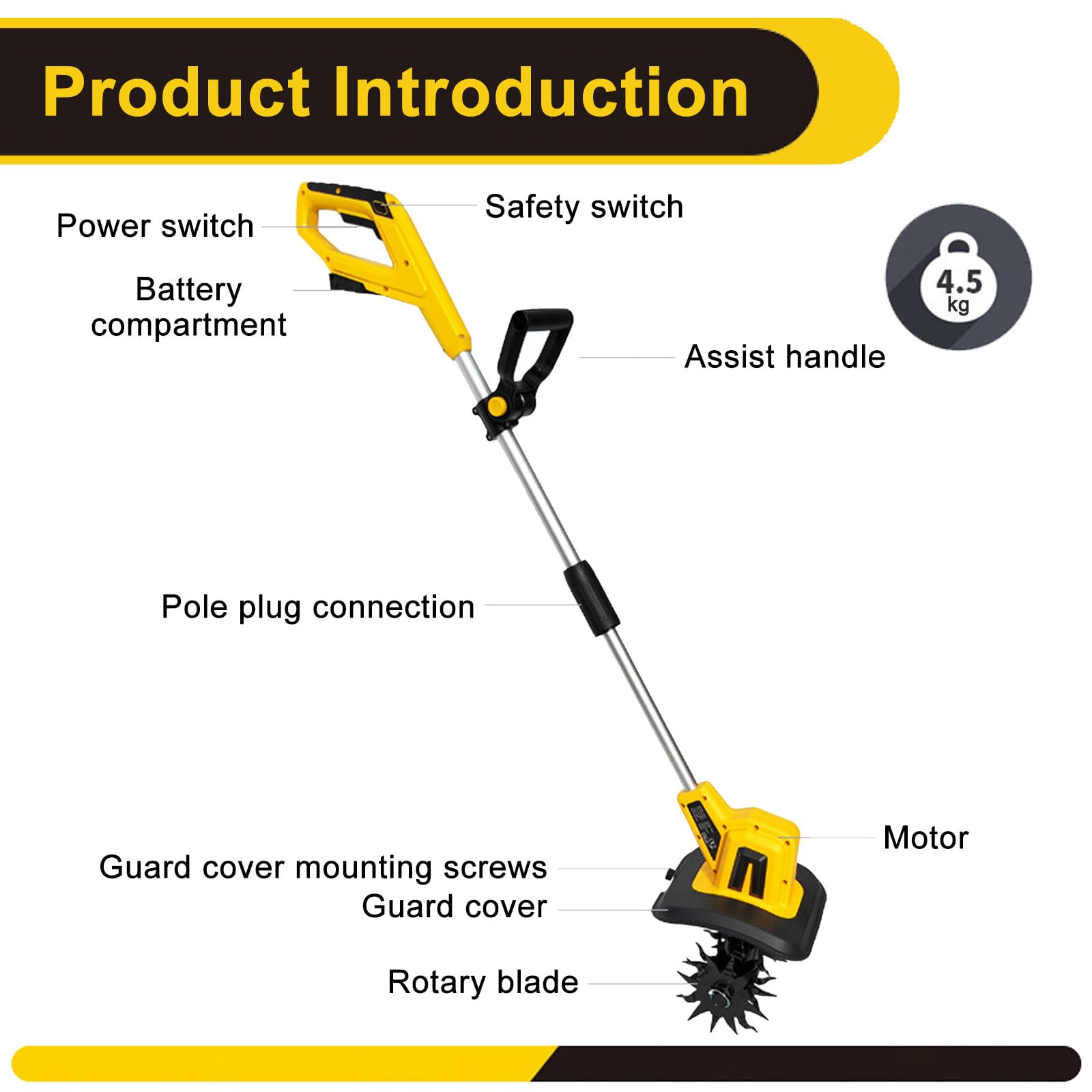 Motobineuse éLectrique sans Fil, Motobineuse Largeur De Travail 22 Cm, Profondeur 16 Cm