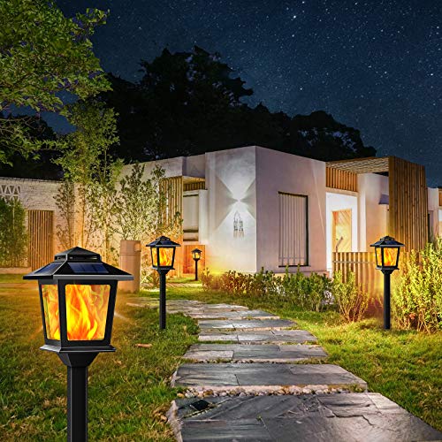 Tomcare Solar Outdoor Lights Anti-Rust Metal Flickering Flame Solar Torches Lights Decorative Outdoor Lighting Solar Powered Waterproof Solar Pathway Lights Landscape Lighting For Garden Yard, 4 Pack #TOP4