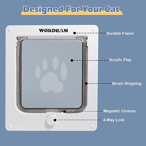 Miniatura 3 de Wordcam Puerta grande para gatos (tamaño exterior 10.7 x 9.5 pulgadas), puerta de gato robusta para puertas interiores exteriores, puerta con solapa