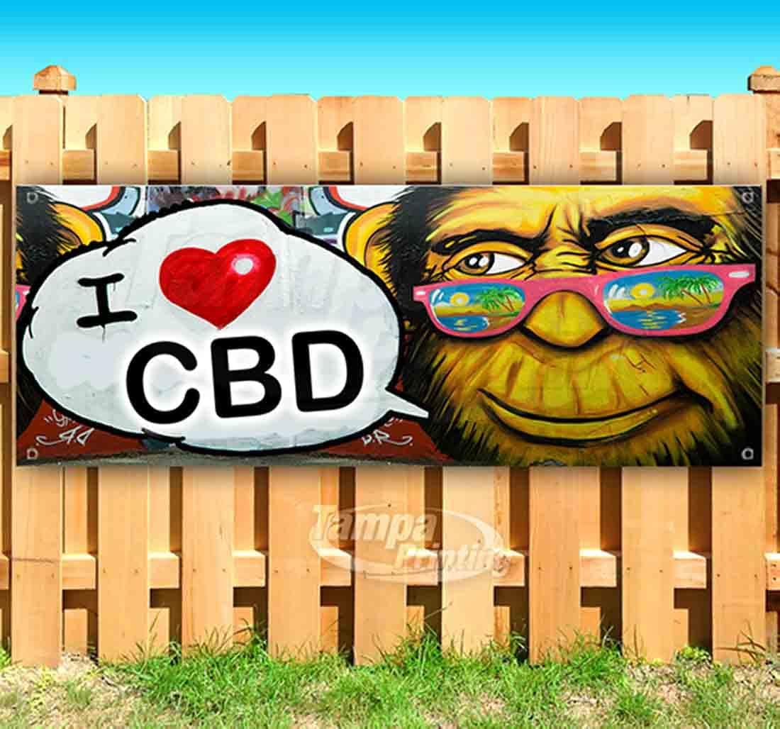 I Love Cbd Banner 13 oz | Non-Fabric | Heavy-Duty Vinyl Single-Sided with Metal Grommets
