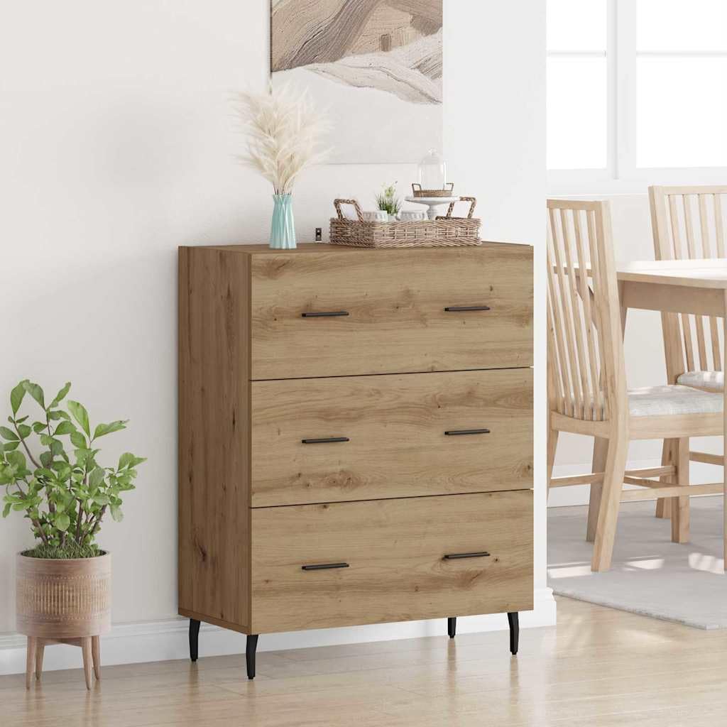 Aparador de 69,5 x 34 x 90 cm, madera de roble Artisana de hierro, diseño moderno con cajón, resistente y duradero, para salón, pasillo, dormitorio