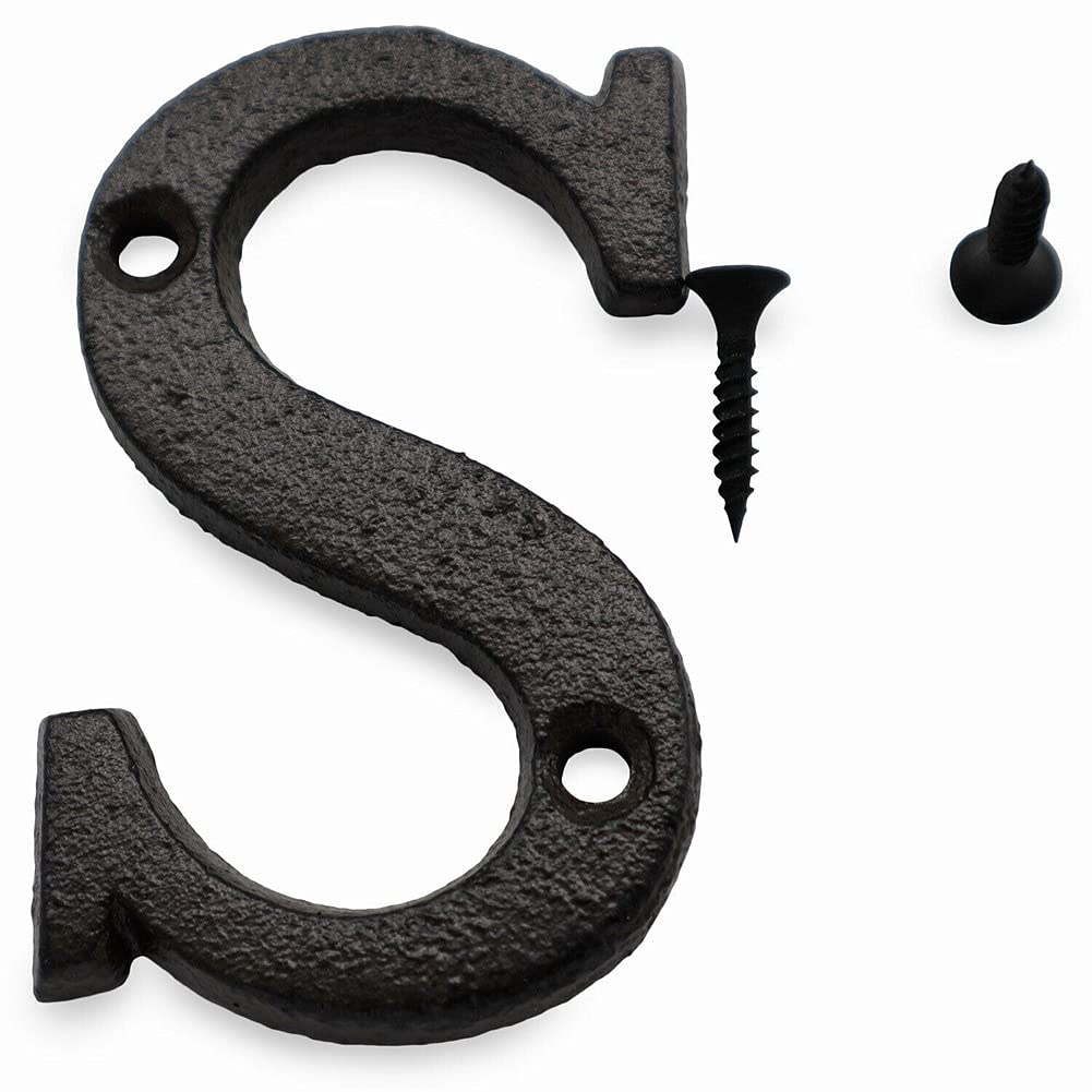 ausuky 1x Placa de Hierro Forjado Negro Envejecido para Puerta de Casa y Garaje, Letras Alfabeto y Números (E)