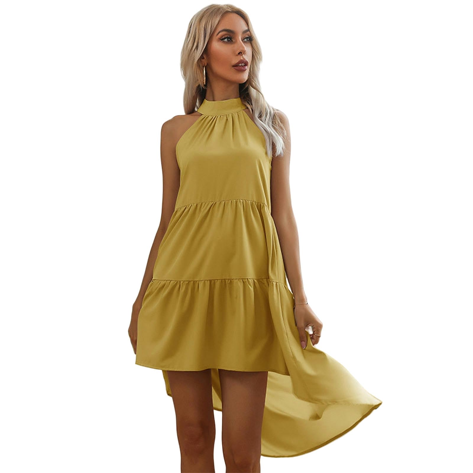 Vestidos de verano para mujer, vestido de cuello halter, vestido sin mangas, vestido de verano con cuello redondo, vestido de tirantes YYEFNMAZ