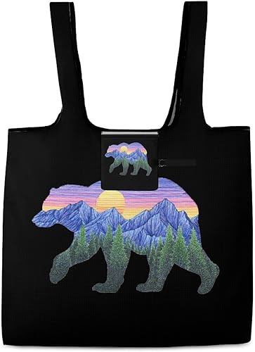 Miniatura 3 de Sunset Bear - Bolsas de comestibles reutilizables plegables para compras, bolsas de almacenamiento ligeras con asas