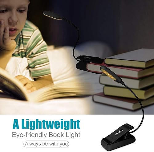 Miniatura 2 de VAVOFO Luz de lectura recargable con clip, 7 LED con 3 temperaturas de color, 9 niveles de brillo, luces de libro para leer en la cama con indicador