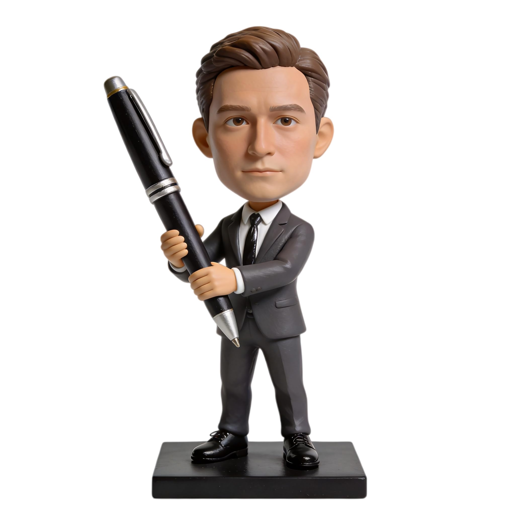 Figura 3D personalizada ejecutiva de la foto, hecha a mano de arcilla polimérica de cuerpo completo con mini bolígrafo, regalo para agradecimiento al jefe, jubilación, cumpleaños o decoración