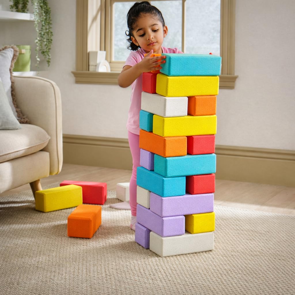 FORCEMAN Play Factory Soft Foam Building Blocks Set – 24 Colorful Blocks with Carry Case