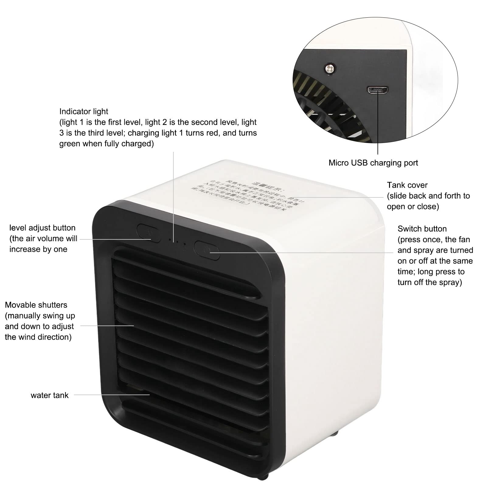 Draagbare airconditioner - water koeling - mini ventilator