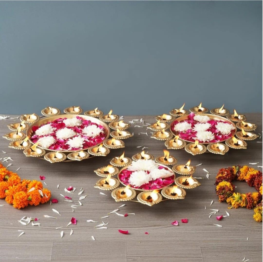 ZR HANDICRAFTS METAL CREATION Diya Urli Bowl Gold Finish Metal Decorative Multipurpose Tabletop Display Floor Decor Elegant Floating Flower T Light Candle Holder Diwali Home Decor Gift Centerpiece 1