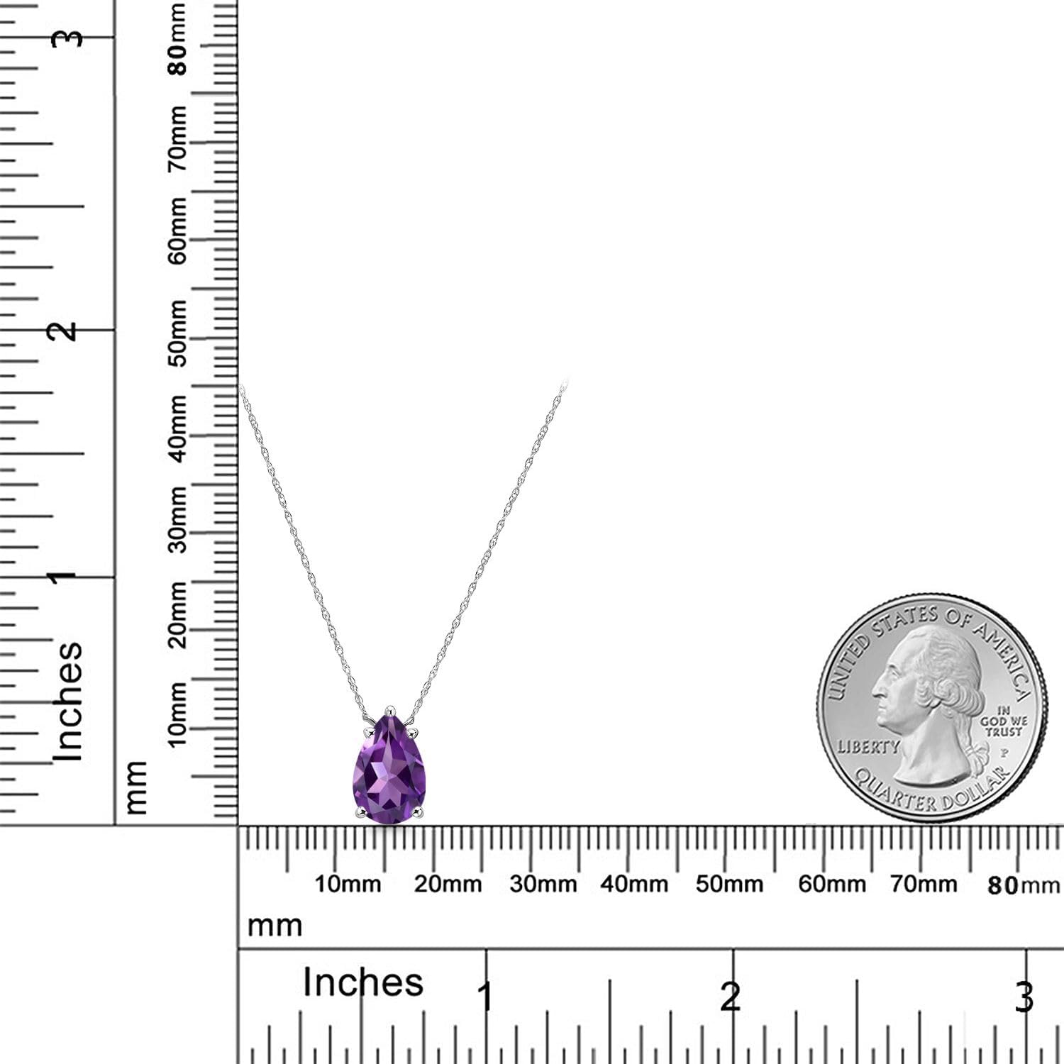 Gem Stone King 14K White Gold Purple Amethyst Pendant Necklace for Women | 2.65 Cttw | Gemstone February Birthstone | Pear Shape 12X8MM | With 18 Inch Chain - Image 6