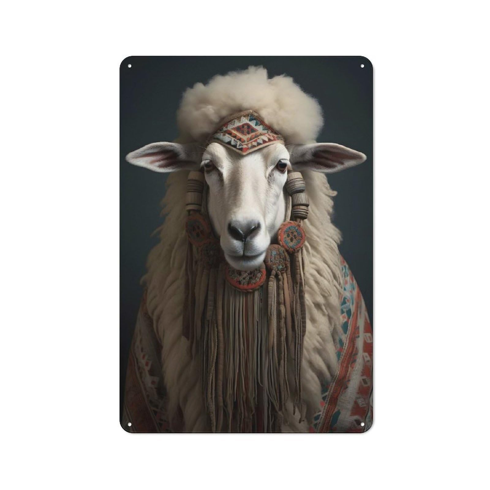 Junmoney Style-2 Country Metal Sign With Aztec Sheep Design 30X20cm, Barn Style Rustic Kitchen Decor For Farmhouse Kitchen, Pantry Or Dining Area