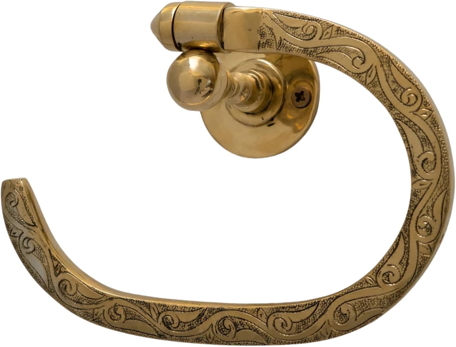 Vintage Brass Towel Ring – Hand-Etched Wall-Mounted Towel Holder, Moroccan-Inspired Swing Arm Design, Solid Unlacquered Brass for Bathroom or Kitchen