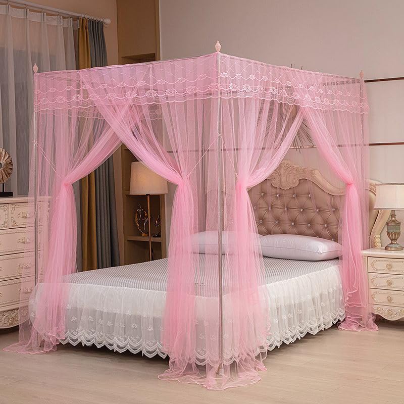 Mosquitera de estilo europeo de 360 grados, portátil, transpirable, para uso en interiores y exteriores, elegante, rosa, 2 x 2,2 m, perfecta para camas y patios