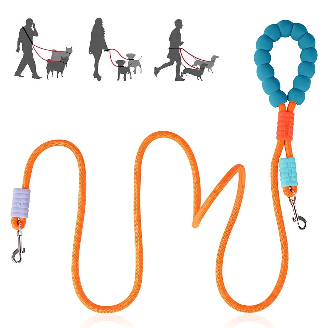 HIYAHB Double Dog Lead, Dual Dog Leash for 2Dogs, No Tangle DogWalking Lead, Swivel Coupler Leash, Two DogsLead, Padded Handle Training Leash, Reflective Elastic