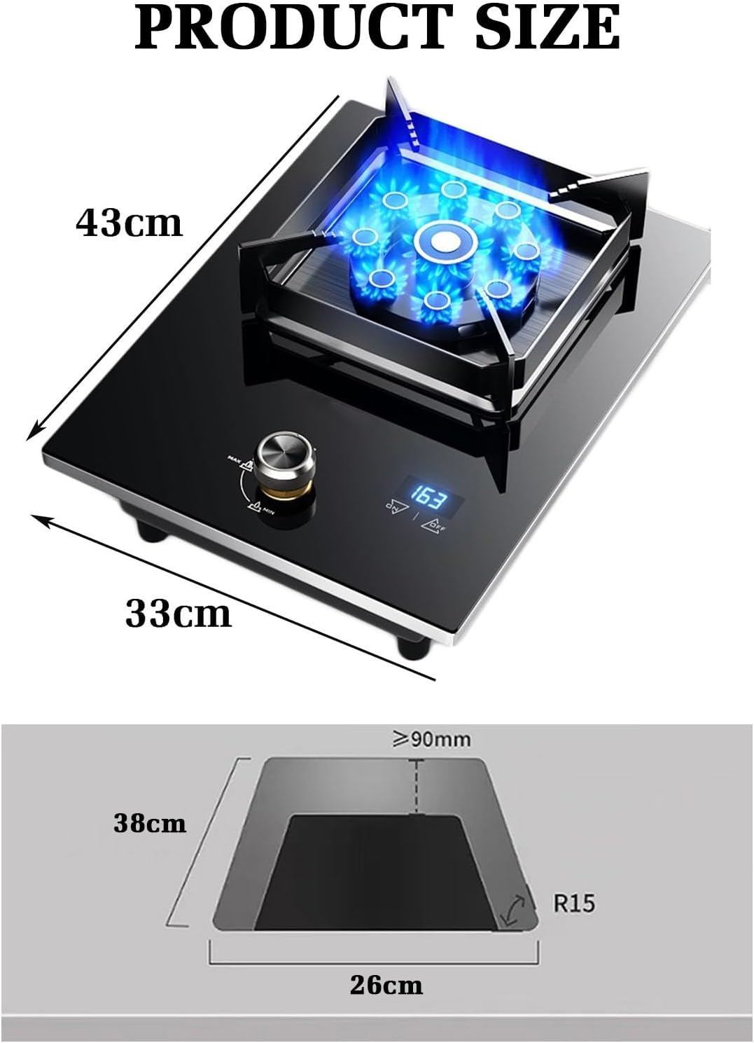 Gas Stove 43cm,5.2KW Camping Cooker,Catering Indoor Regulators,with Accidental Flameout Protection Device,for Home Kitchen(NG)