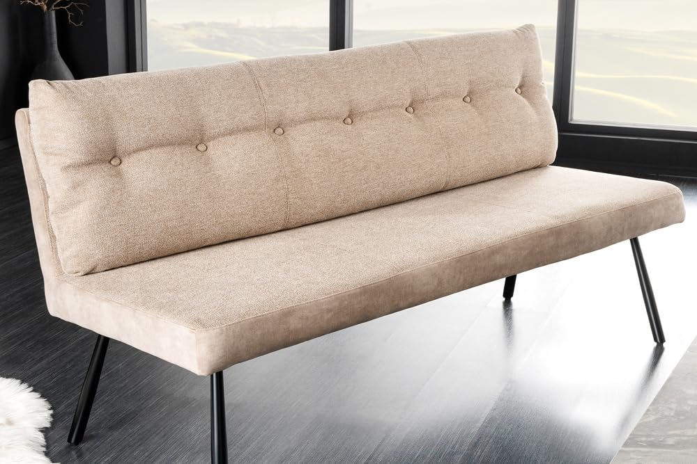 Riess Ambiente Moderne Sitzbank Big George 160cm Champagner beige Samt Strukturstoff mit Lehne, gepolsterte Bank für Dein Esszimmer