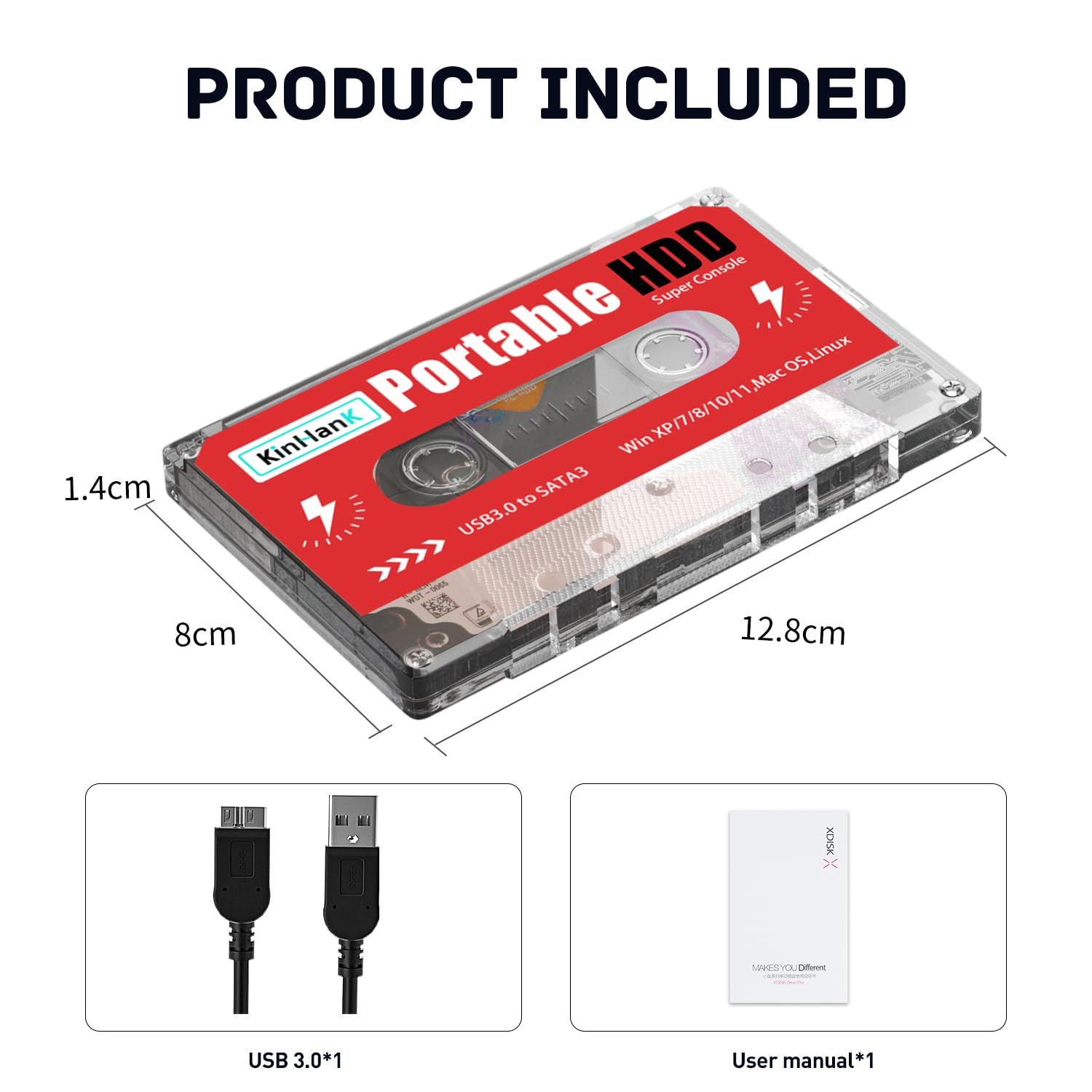 Kinhank 2TB External Hard Drive,Retro Game Console with 120000+