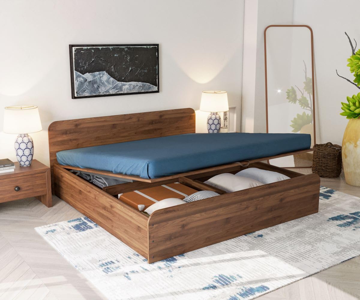 Wakefit Bed | King (78 X 72) Engineered Wood Bed Hydraulic, 1 Year Warranty | - Astra - Columbian Walnut