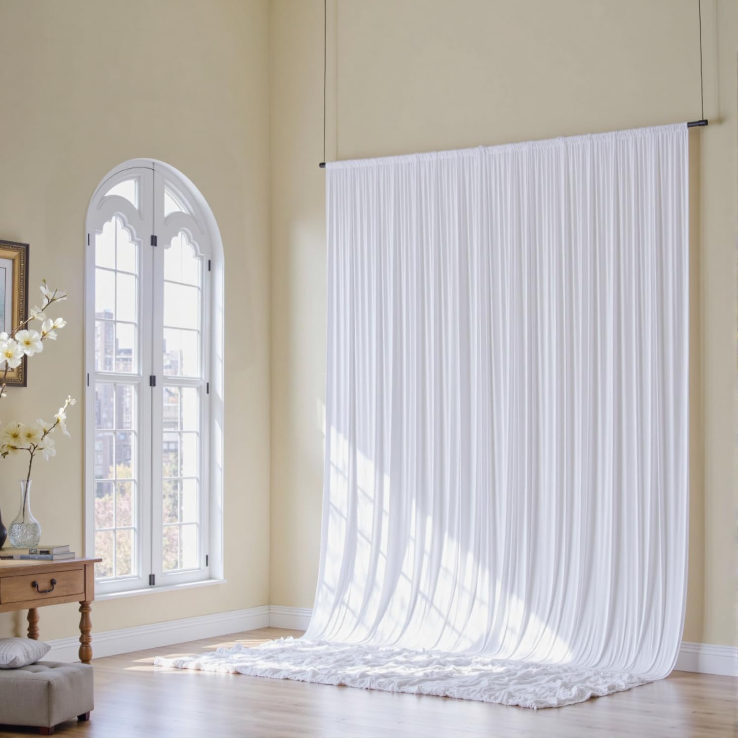 40ft x 14ft White Backdrop Curtains for Parties, Silky Photography Backdrop Wrinkle Free White Curtain Backdrop Drapes for Wedding Banquet Birthday