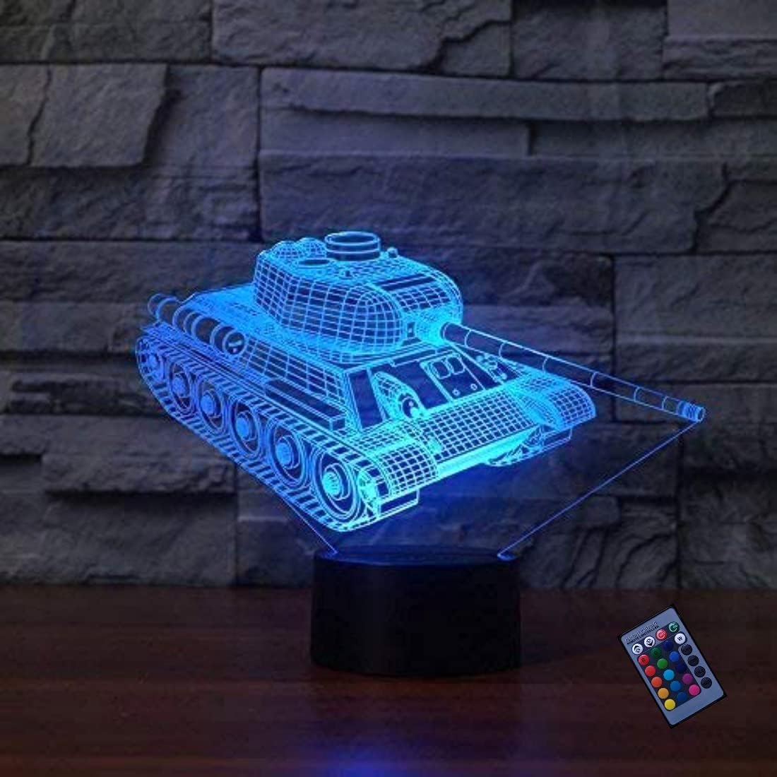Creative 3 D Tank Night Light 16 Colors Different Remote Control USB Power Touch Switch Decor Lamp Optical Illusion Lamp LED Lamp Table Children Brithday Christmas Gifts [Energy Class D]