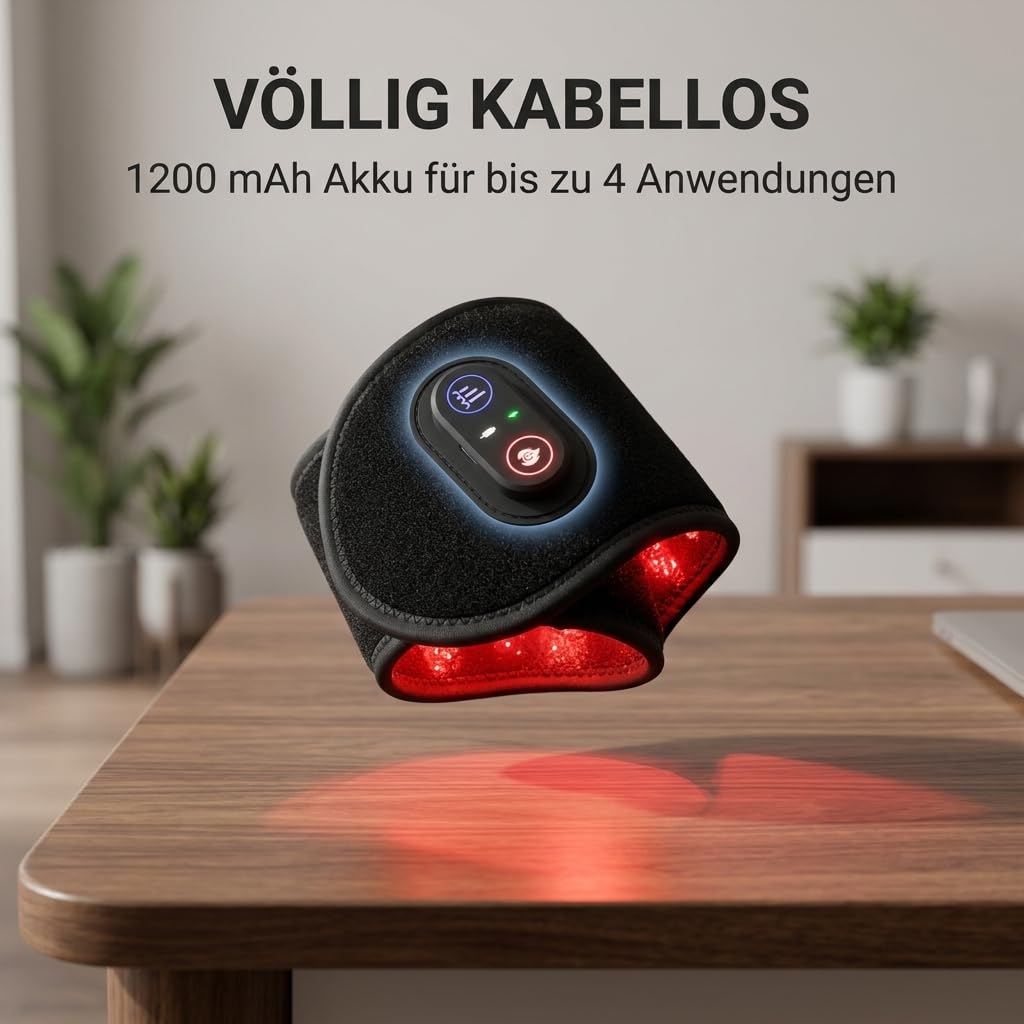Rotlicht Therapiegerät Handgelenk – 660nm & 850nm Dual-Chip LED | Optische Tiefenpenetration mit 1200mAh Akku