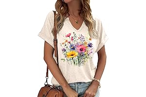 Women's Boho Flower V-Neck T-Shirt: Embrace the Beauty of Nature