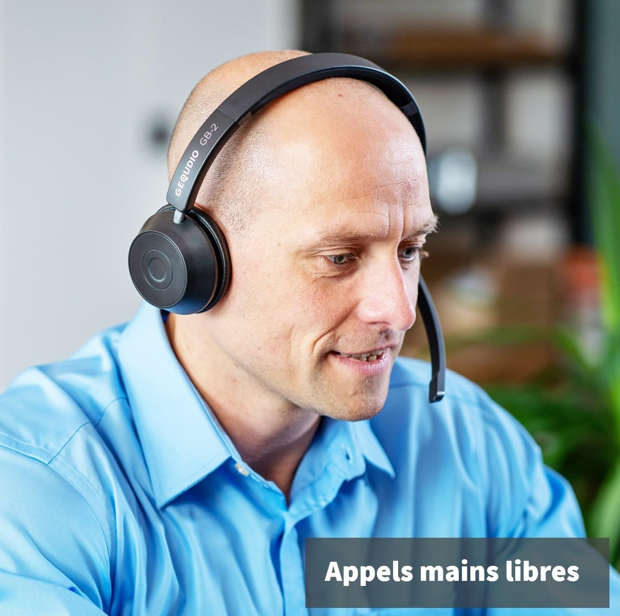 GEQUDIO GB-2 Casque avec microphone Bluetooth | Casque sans fil | Réduction passive du bruit | Connectez 2 appareils simultanément (téléphone portable, PC, ordinateur portable) | Casque sans fil |