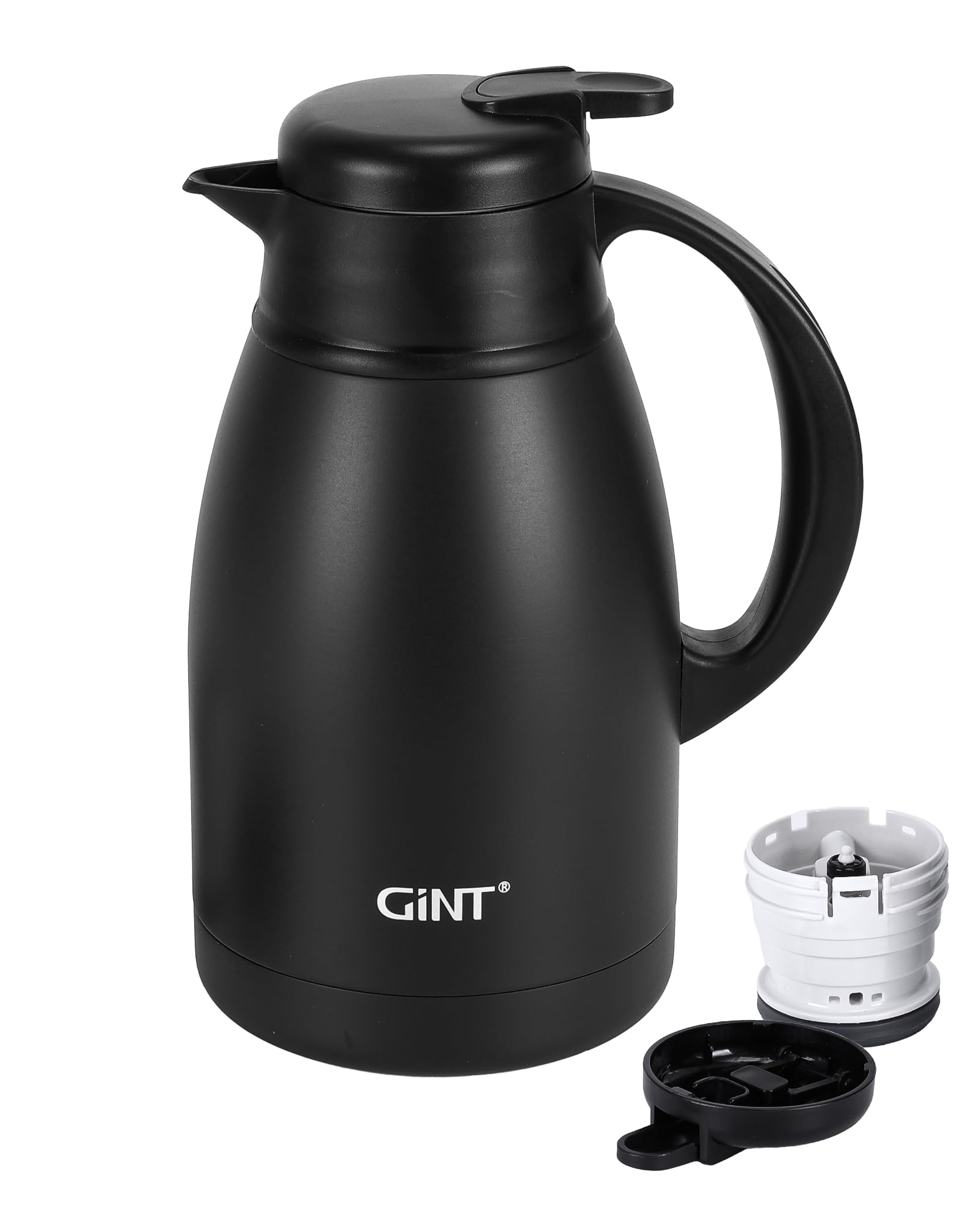 GiNT Thermal Coffee Carafe 51 Oz, Stainless Steel Insulated Beverage Server with Easy-Clean Detachable Lid, Leak-Proof One-Hand Pour Large Dispenser for Hot Drinks and Coffee Pot for Home Office