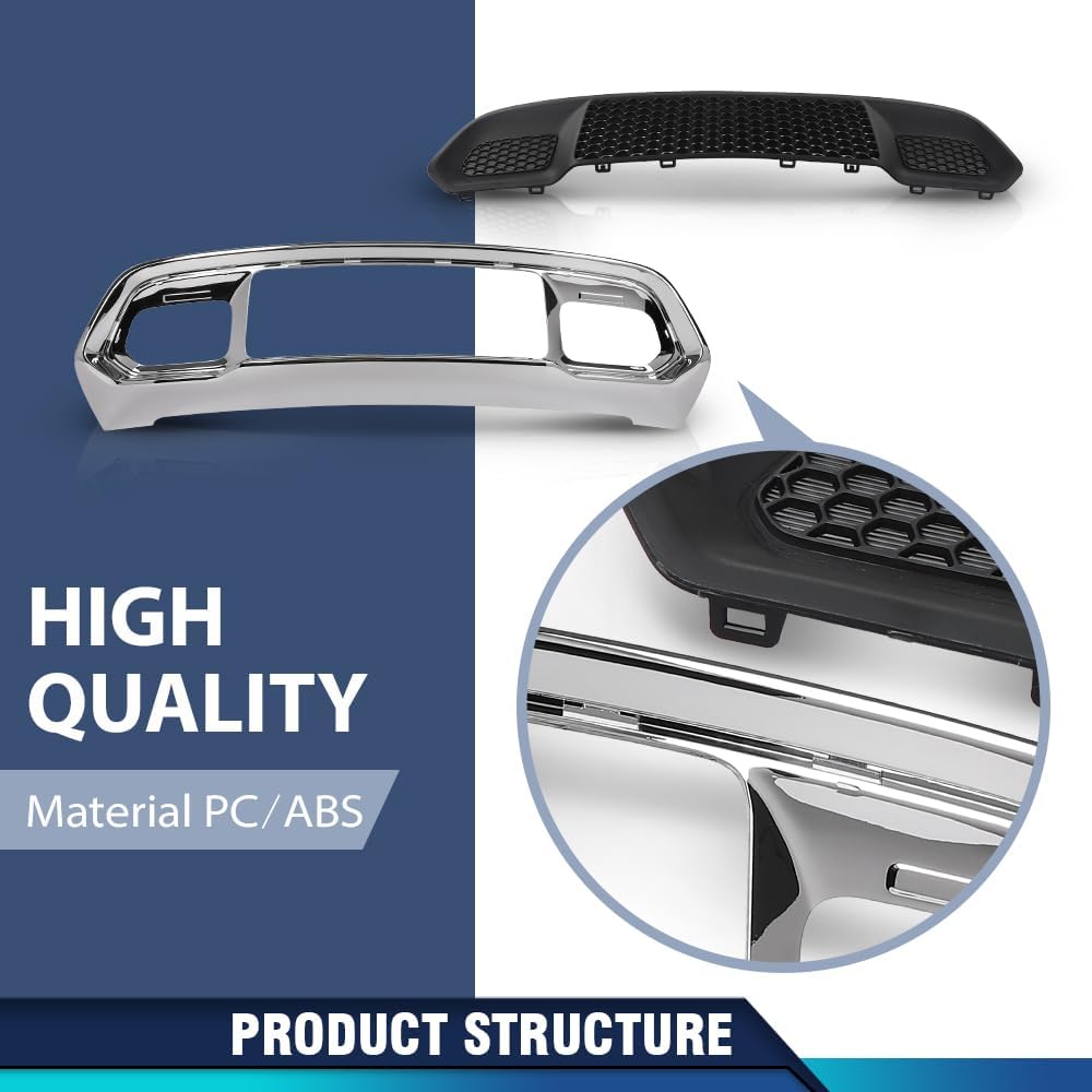 PIT66 Front Lower Grille & Chrome Bumper Grill Bezel Compatible with Jeep Grand Cherokee 2017-2022 5ZM53SZ0AA