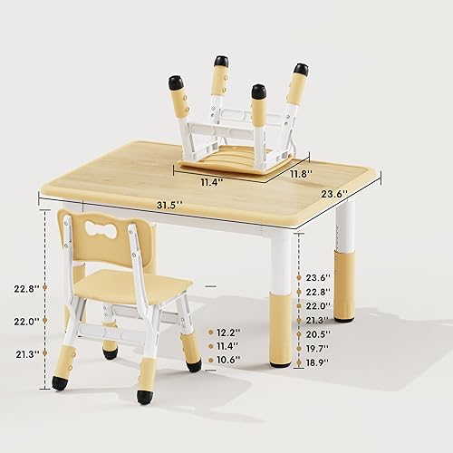 Miniatura 8 de Brelley Juego de mesa y 2 sillas para niños, escritorio de altura ajustable para niños pequeños de 31.5 pulgadas de largo x 23.6 pulgadas de ancho y