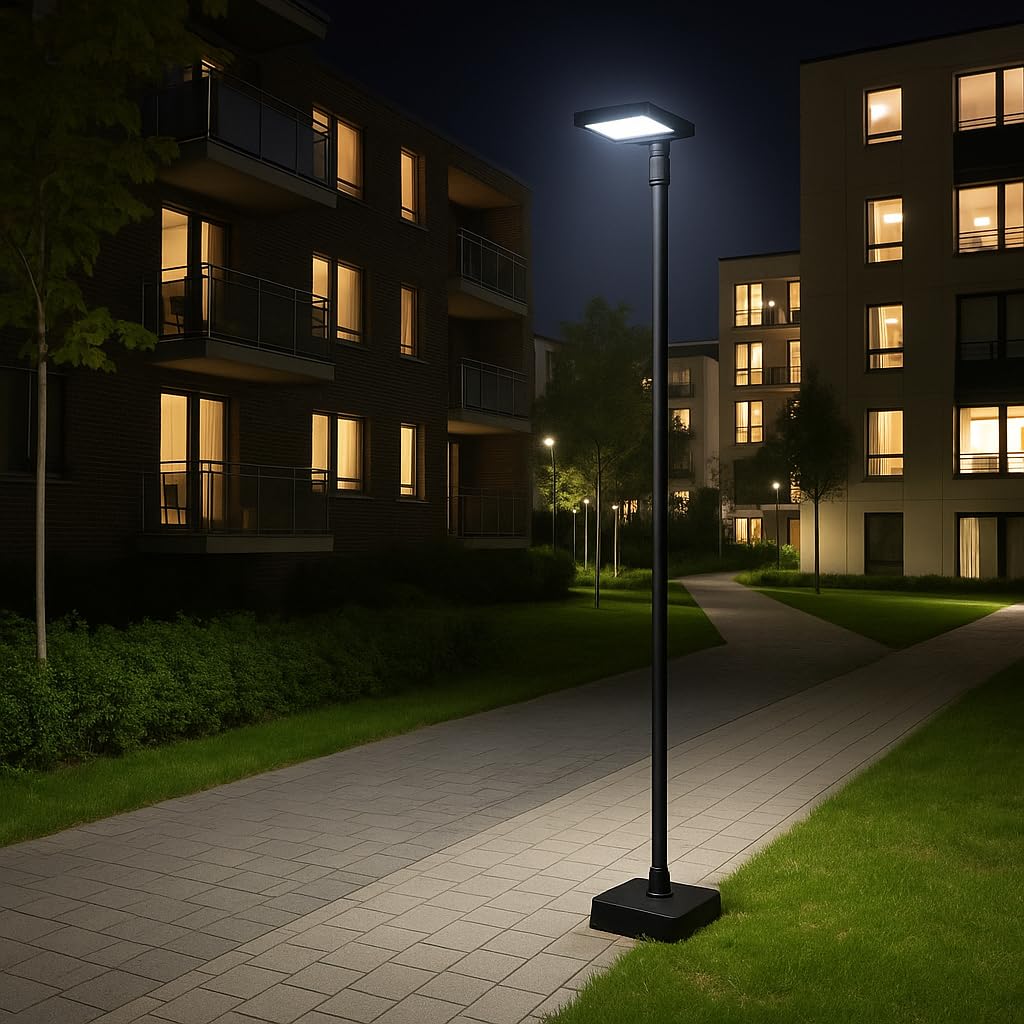 Dopa Lampione LED Solare 240W da Esterno con Palo e Base Faro Lampada Solare per Giardino Cortile Kit Completo con Telecomando Magnetico IP54 Metallo e ABS con 3 Temperature di Luce 3000K/4000K/6500K