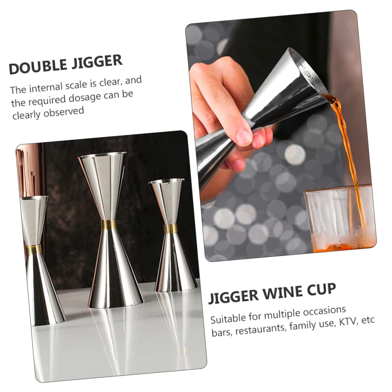 STOBAZA 1Pc Stainless Steel Double Jigger Cocktail Measuring Cup Bar Tool with Internal Scale for Accurate Drink Measurement for Home and Professional