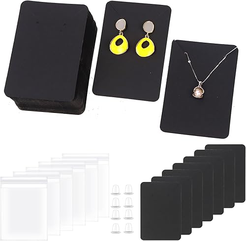 Tanstic Juego de 300 tarjetas de aretes con parte trasera de aretes y bolsas autosellantes, soporte para tarjetas de aretes de 2.36 x 3.54 pulgadas,