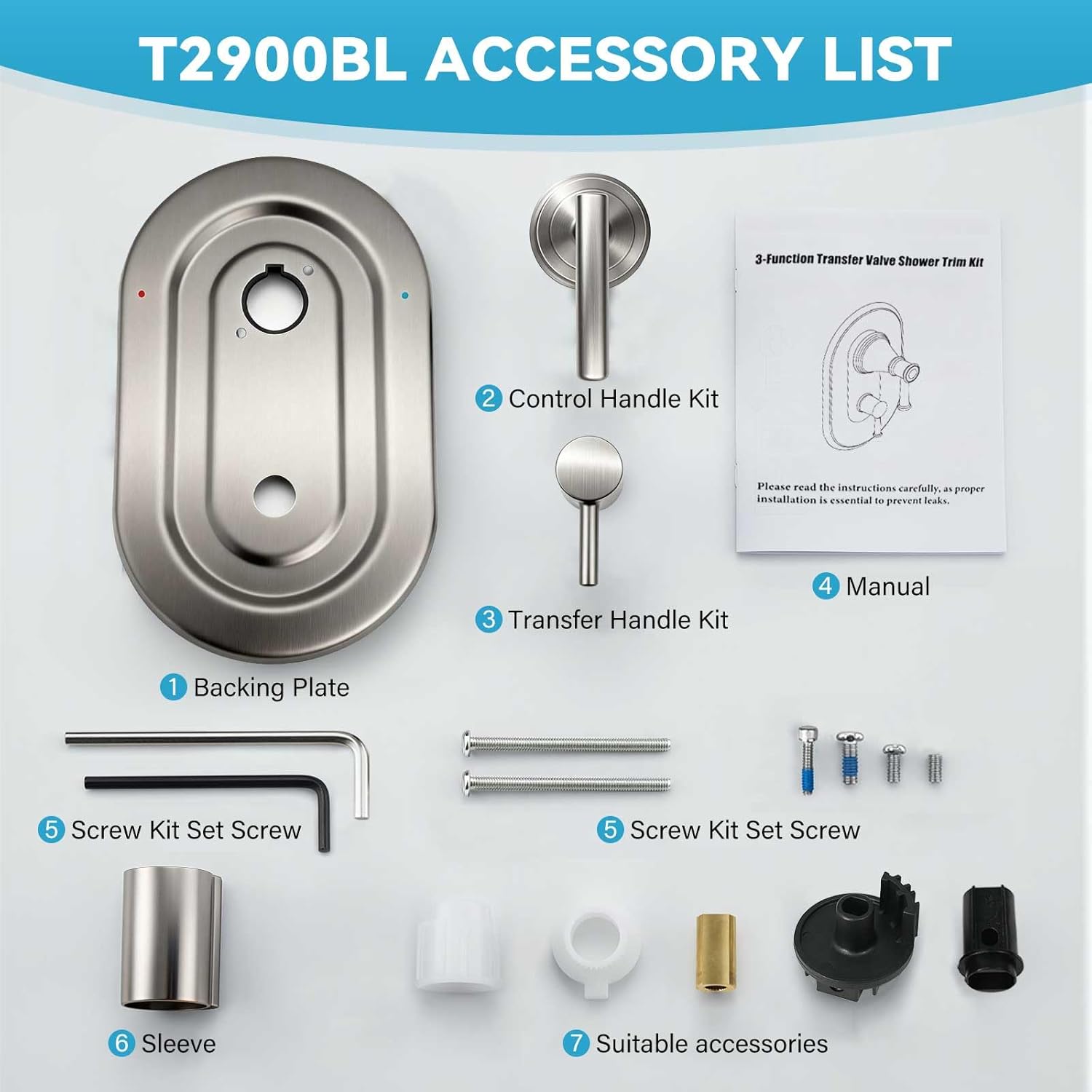 T2900BL Brushed Nickel Shower Handle 3-Function Transfer Valve Shower Trim Kit, Compatible with Moen T2900BL Gibson Posi-Temp Series. 3-Function Transfer Valve Shower Handle (Valve Not Included)
