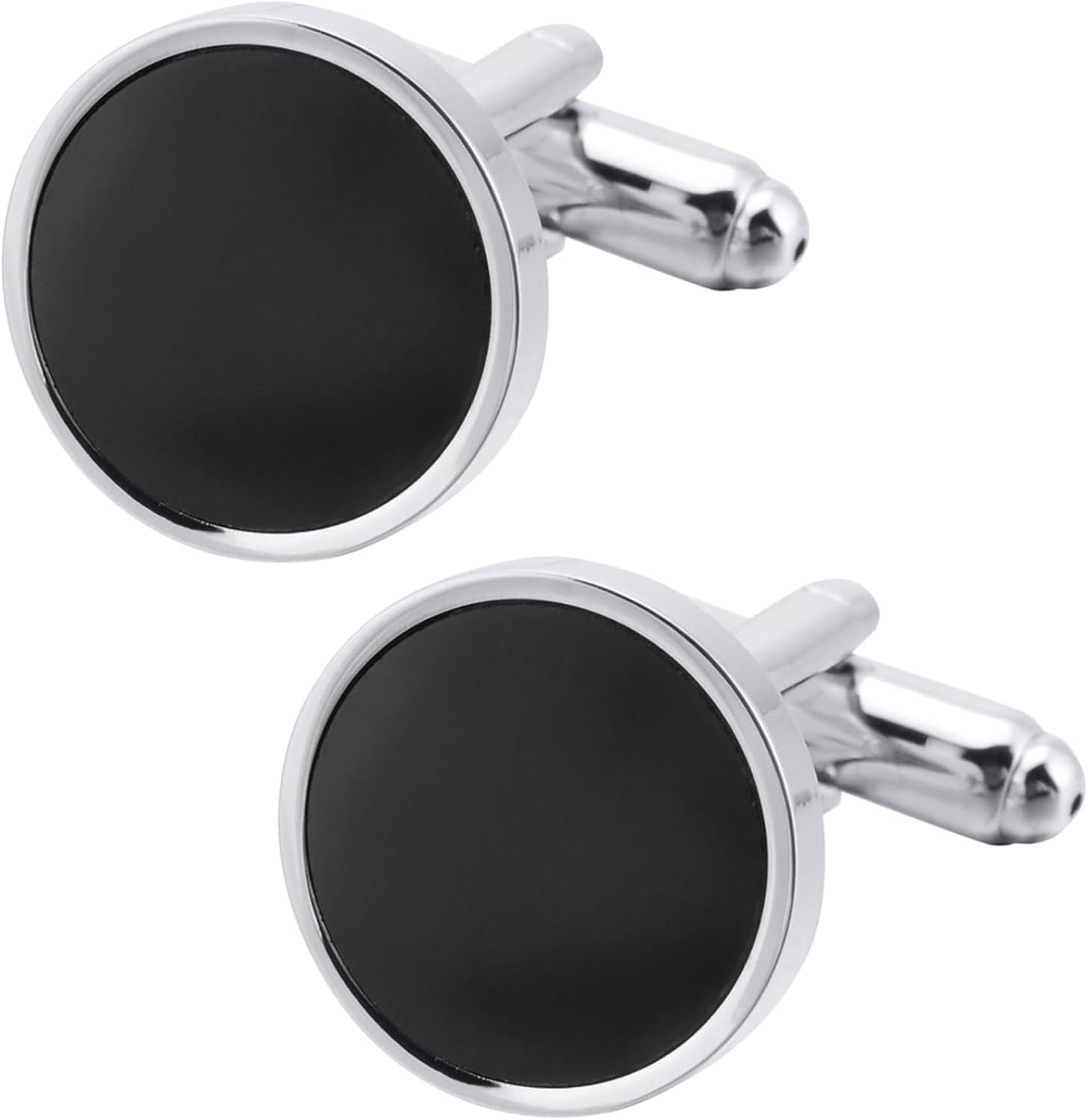 Classic Round Black Cufflinks for Men in Gift Box Round Cuff Links for Business Wedding Anniversary Dress