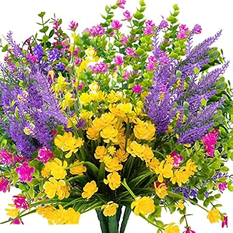 YIBUKIY 24 Bundles Artificial Flowers for Outdoors, UV Resistant No Fade Faux Plastic Greenery Plants for Garden Patio Porch Window Box Home Indoor Farmhouse Hanging Planter Décor (Meadow Fresh) Cover