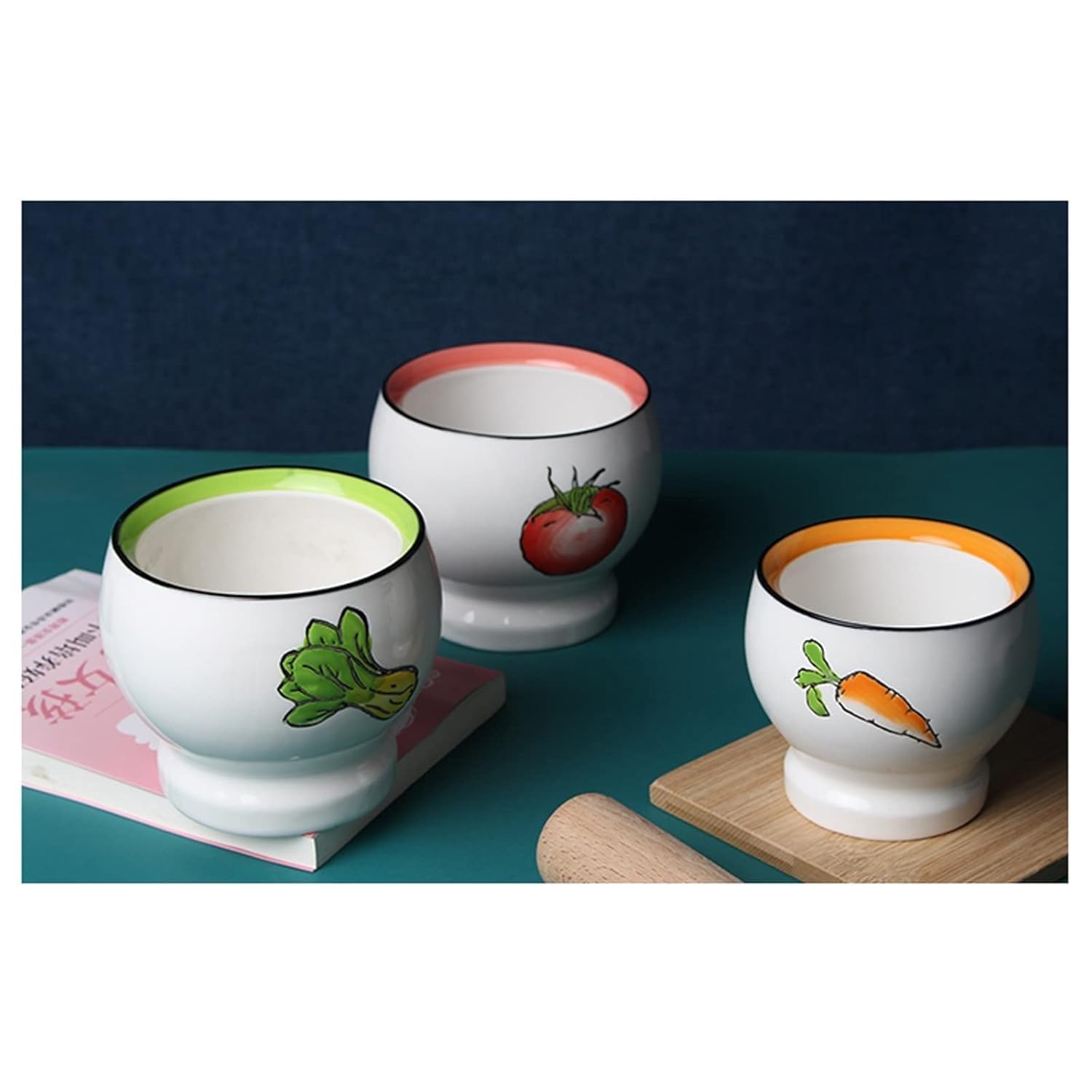 Set con mortaio e pestello in porcellana, macinino for pillole in ceramica con design a pomodoro dipinto a mano(Large)