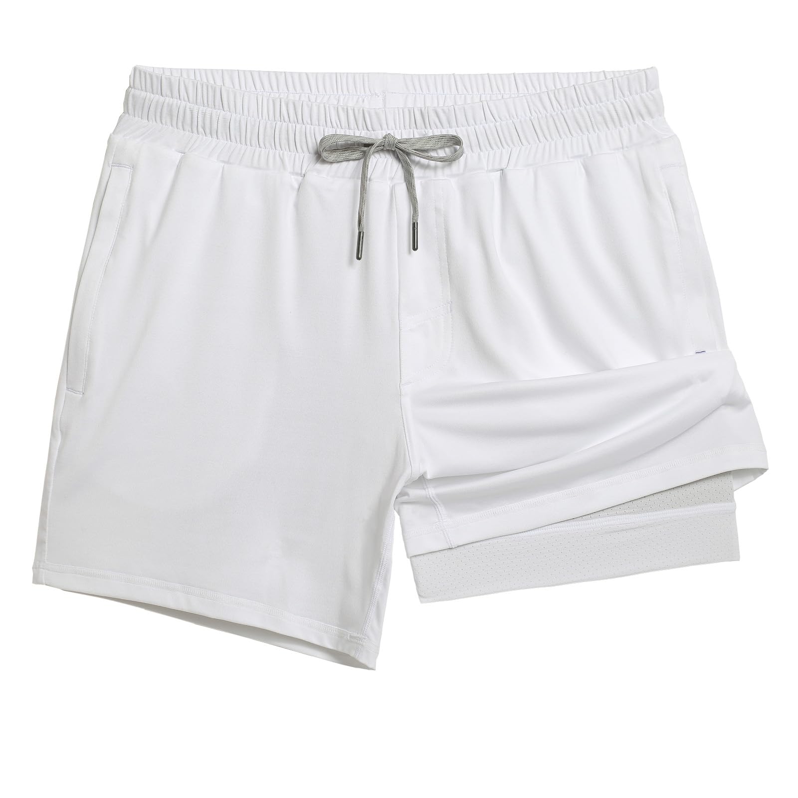 maamgic 2-in-1-Laufshorts für Herren, 12,7 cm, Fitness-Shorts mit Reißverschlusstaschen, schnell trocknende Workout-Shorts für Herren
