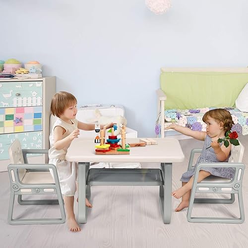 Miniatura 2 de Costzon Juego de mesa y silla para niños, mesa de actividades para niños y 2 sillas con estante de almacenamiento para artes infantiles,