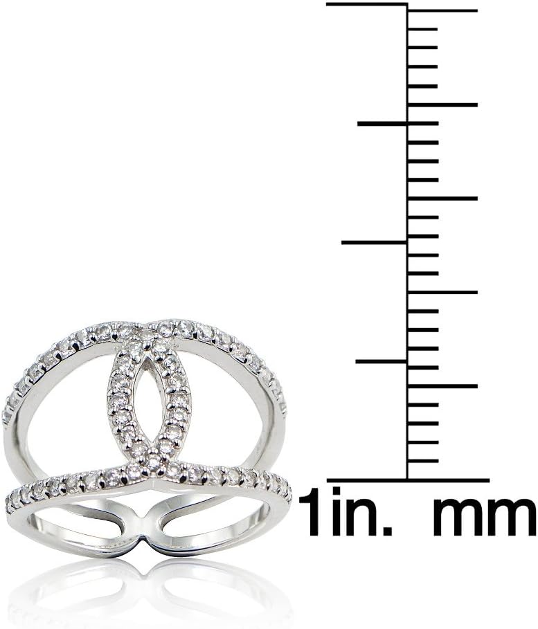 Sterling Silver Cubic Zirconia Interlocking Horseshoe Band Ring - Image 2