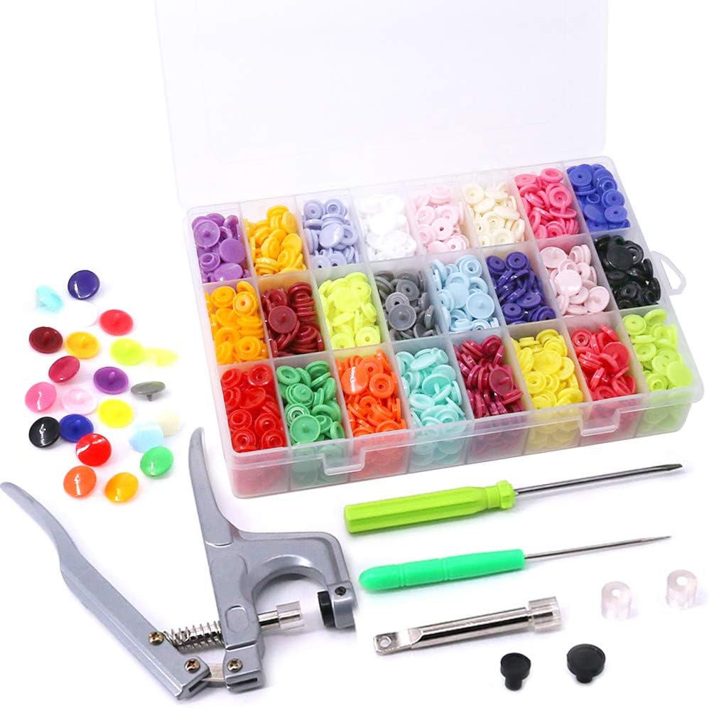 Hight Quality 384Pcs 24 Colors Plastic T5 Snap Buttons with Snaps Pliers Set, Plastic Snaps Hand Tool Snaps Fastener Perfect for Clothes, Cloth Diapers with Organizer Storage Containers