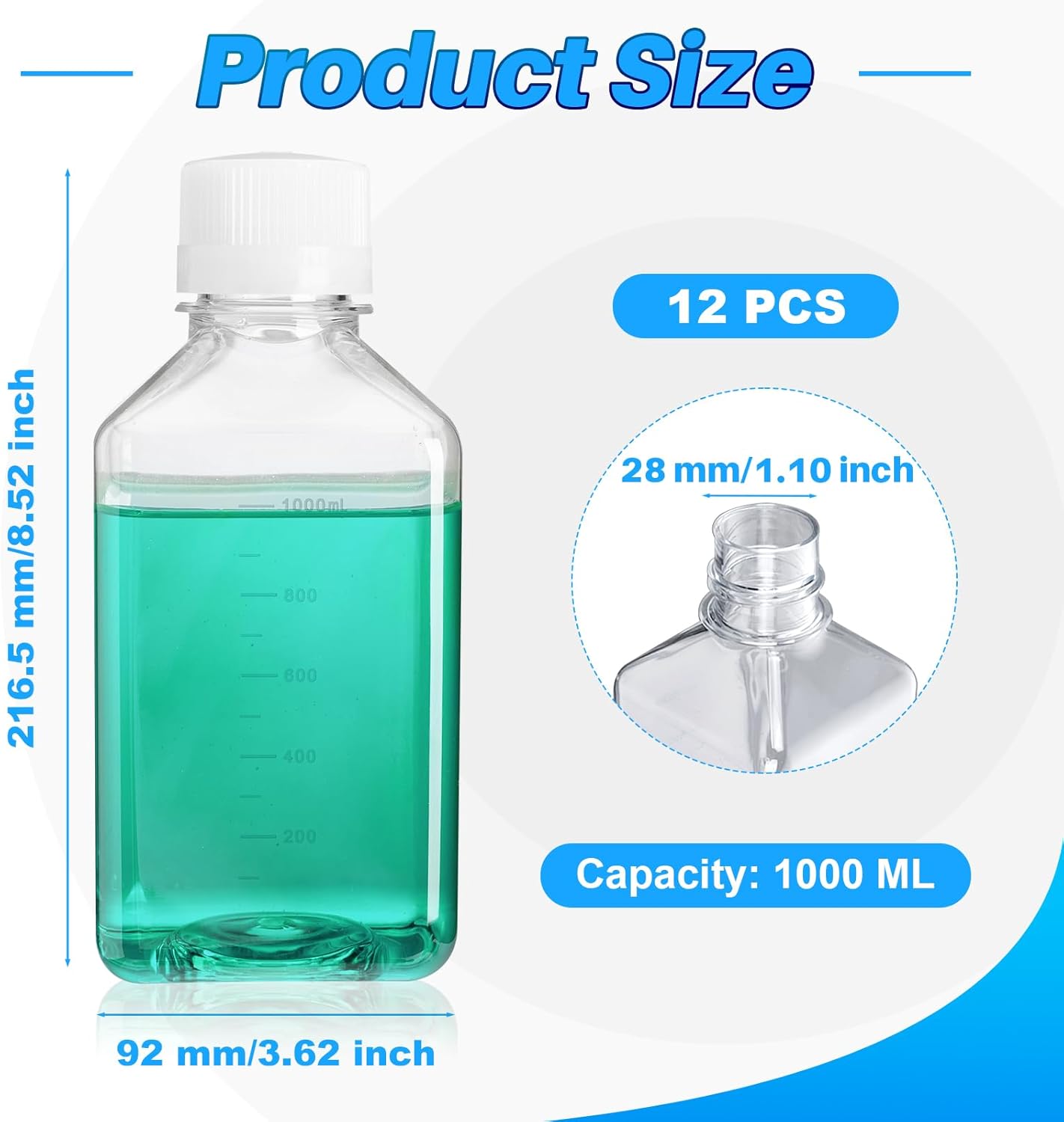 1000ml Square Media Bottle with Syringe Lab Filter 13mm-0.45um Bundle